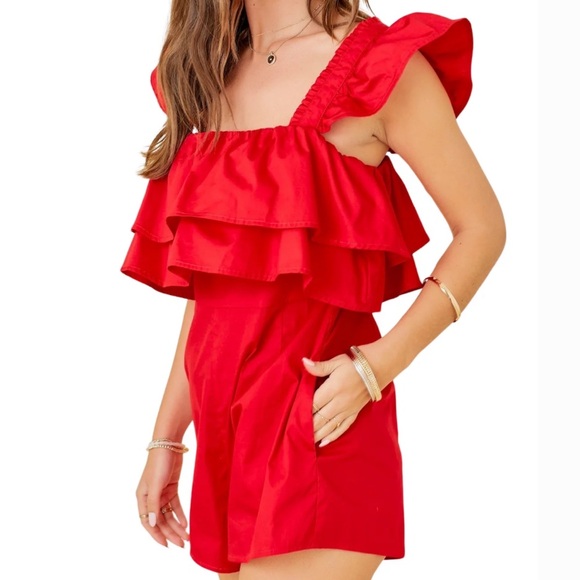 Red Ruffled Women's Romper - Picture 5 of 6